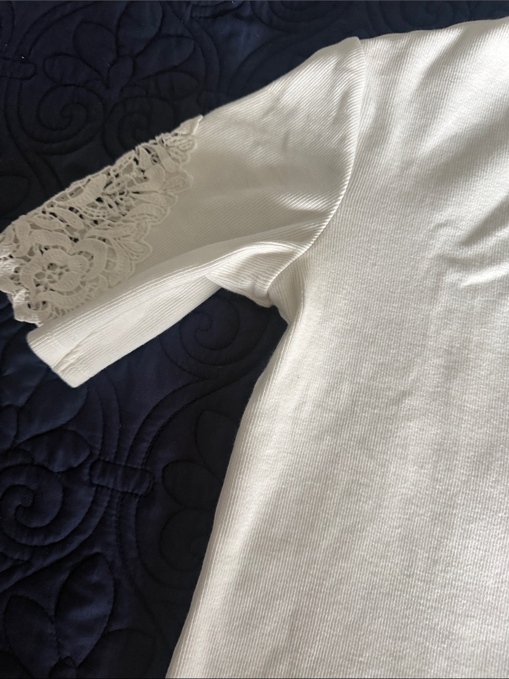 White Lace Sleeve Knit Top H and M